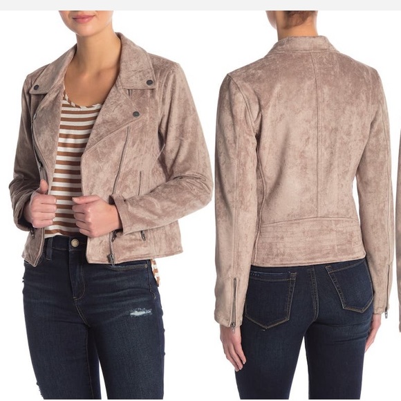 BLANK NYC Faux Suede Moto Jacket in Shroom Tan S - Picture 1 of 6